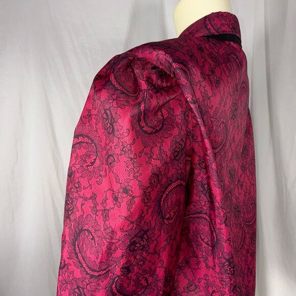 Vintage Lady Manhattan Plus Red Lace Print Blouse 22W / 42 | Puff Sleeve Button - Picture 6 of 14